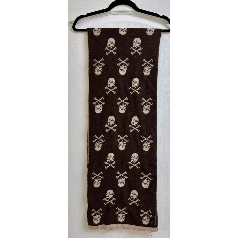 RARE - Franco Ferrari 100 Cashmere Skull Double Layers Scarf 68" X 12"